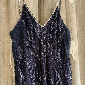 Elegant Navy Sequin Prom Dress